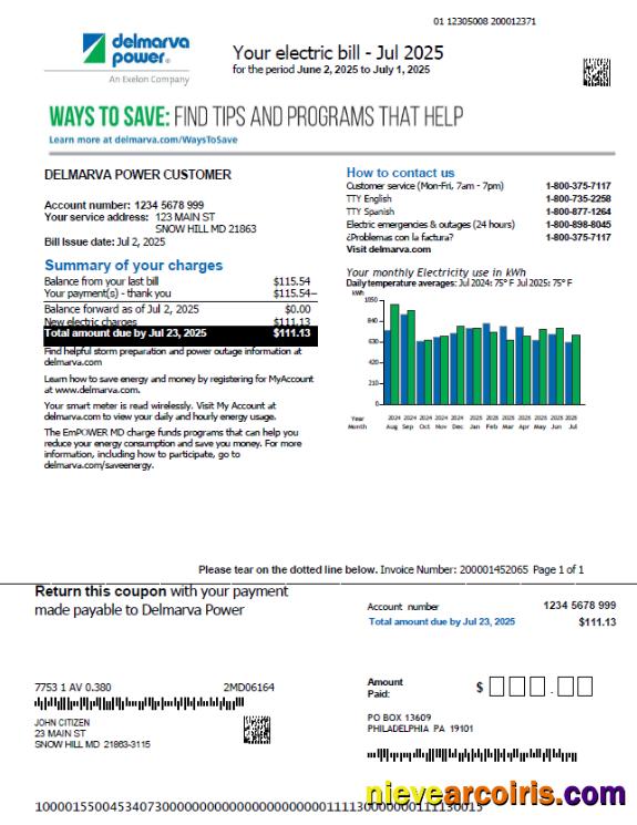 USA Delmarva Power utility bill, version 3